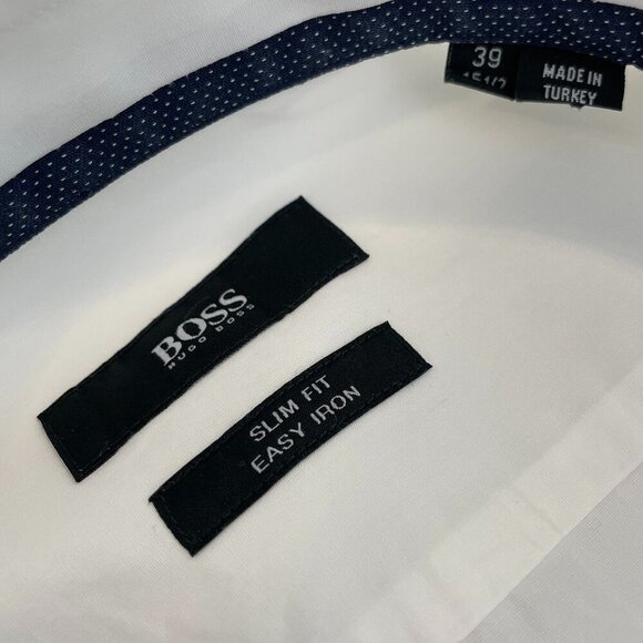 Boss Hugo Boss Slim Fit Jery LS Button Down Dress Cotton Shirt White Sz 15.5/39 - Picture 11 of 15